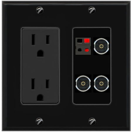 RiteAV SPEAKER 3 TOSLINK Wall Plate with 15A Power Outlet [Black]