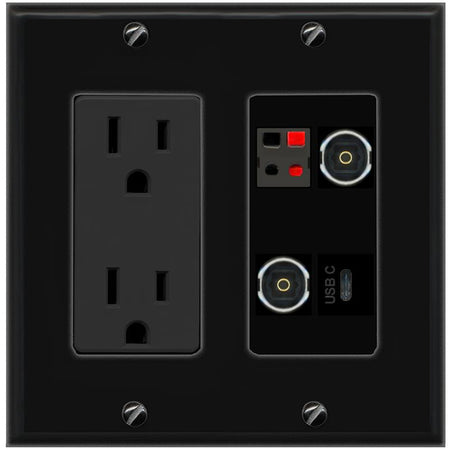 RiteAV SPEAKER 2 TOSLINK USBC Wall Plate with 15A Power Outlet [Black]