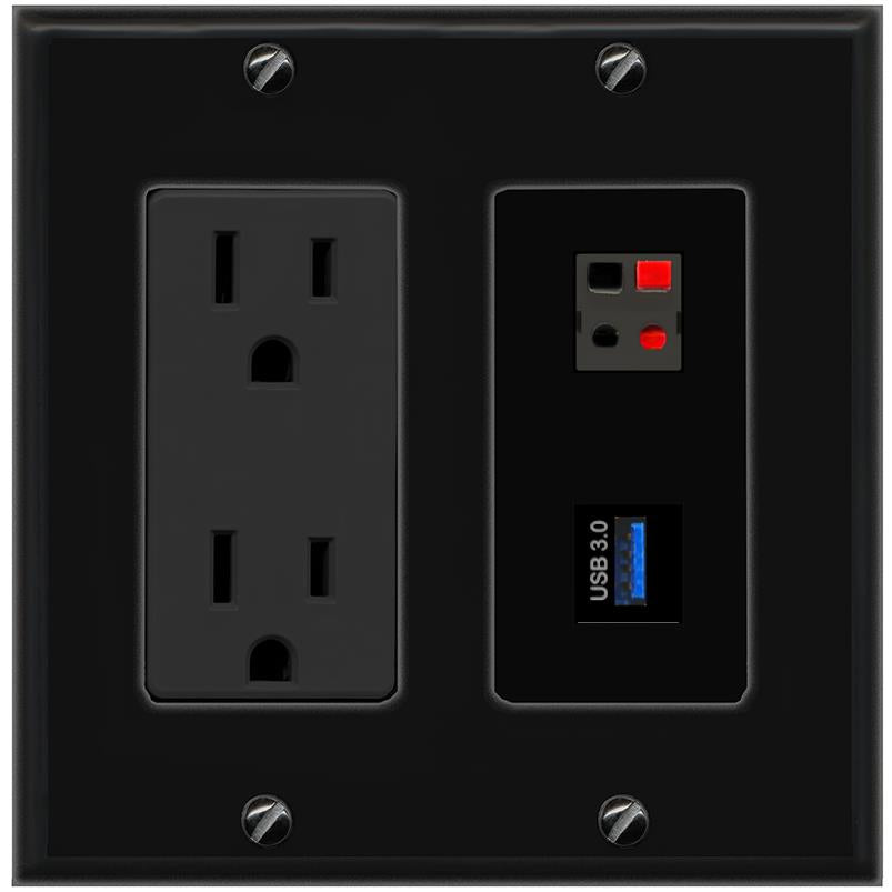 1 SPEAKER 1 USB-3 Wall Plate [Black]