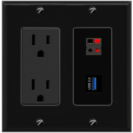 1 SPEAKER 1 USB-3 Wall Plate [Black]