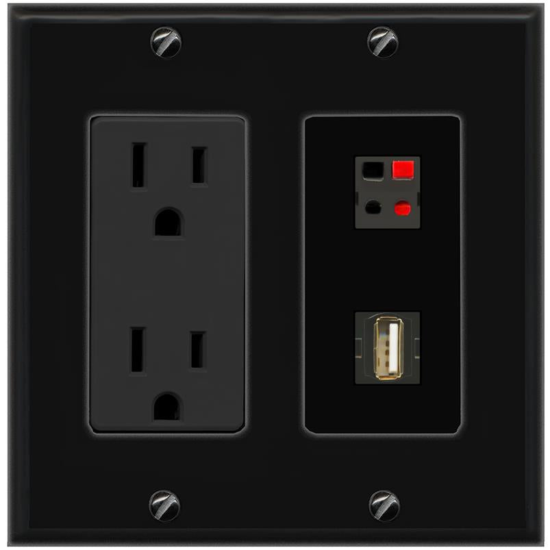 1 SPEAKER 1 USB2 Wall Plate [Black]