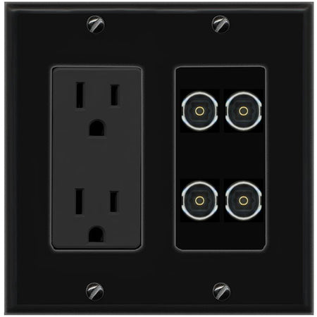 RiteAV 4 TOSLINK Wall Plate with 15A Power Outlet [Black]