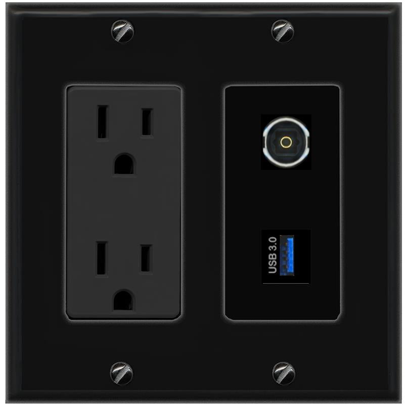 1 TOSLINK 1 USB-3 Wall Plate [Black]