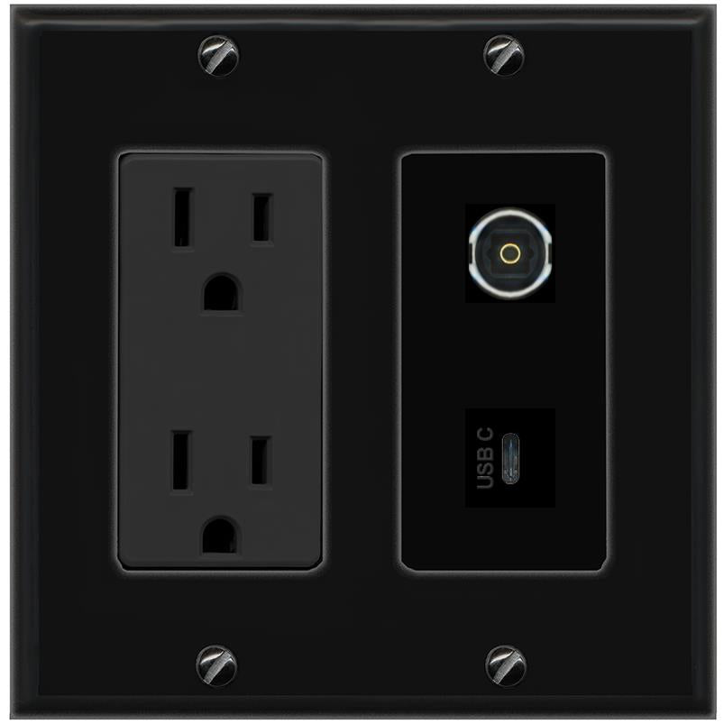 1 TOSLINK 1 USBC Wall Plate [Black]