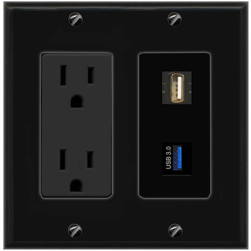 1 USB-3 1 USB2 Wall Plate [Black]