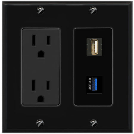 1 USB-3 1 USB2 Wall Plate [Black]