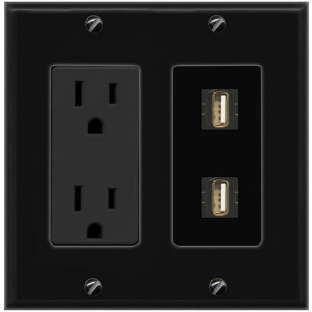 2 USB2 Wall Plate [Black]