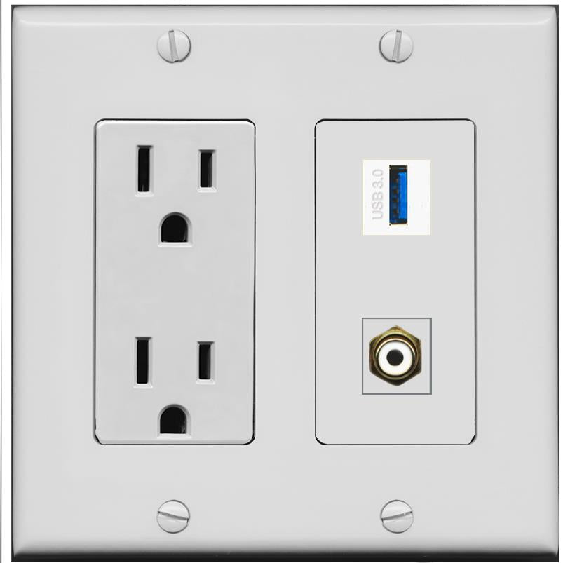RCA-WHITE USB-3 Wall Plate [Gray]