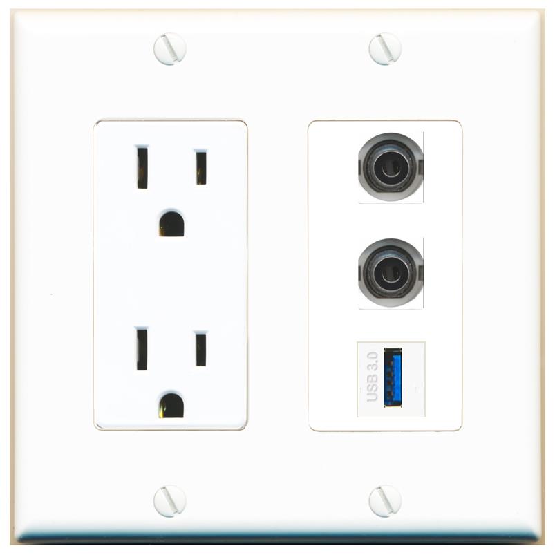 2 3.5mm 1 USB-3 Wall Plate [White]
