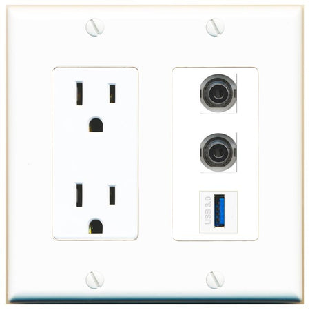 2 3.5mm 1 USB-3 Wall Plate [White]