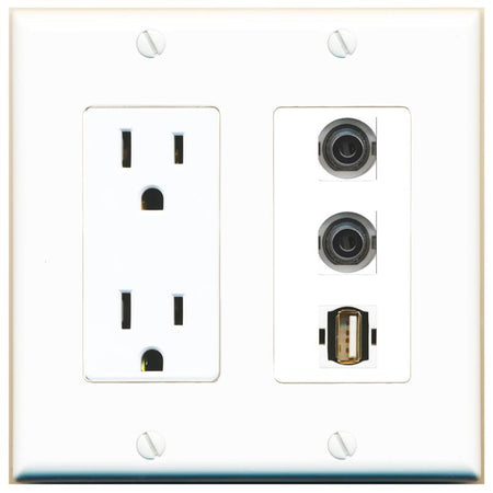 2 3.5mm 1 USB2 Wall Plate [White]