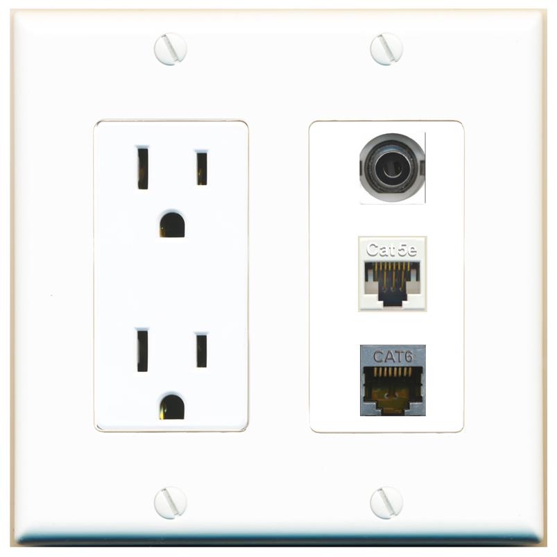 1 3.5mm 1 CAT5E 1 CAT6-SHIELDED Wall Plate [White]