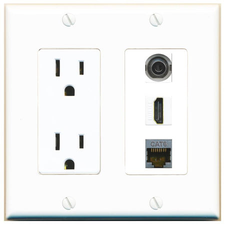 1 3.5mm 1 CAT6-SHIELDED 1 HDMI Wall Plate [White]