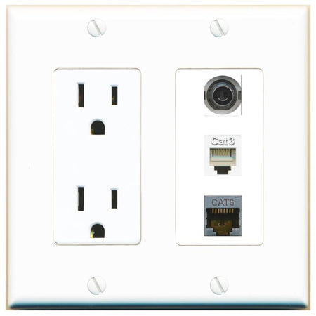 1 3.5mm 1 CAT6-SHIELDED 1 PHONE Wall Plate [White]