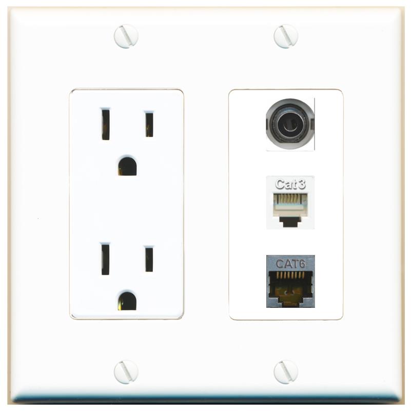 1 3.5mm 1 CAT6-SHIELDED 1 PHONE Wall Plate [White]