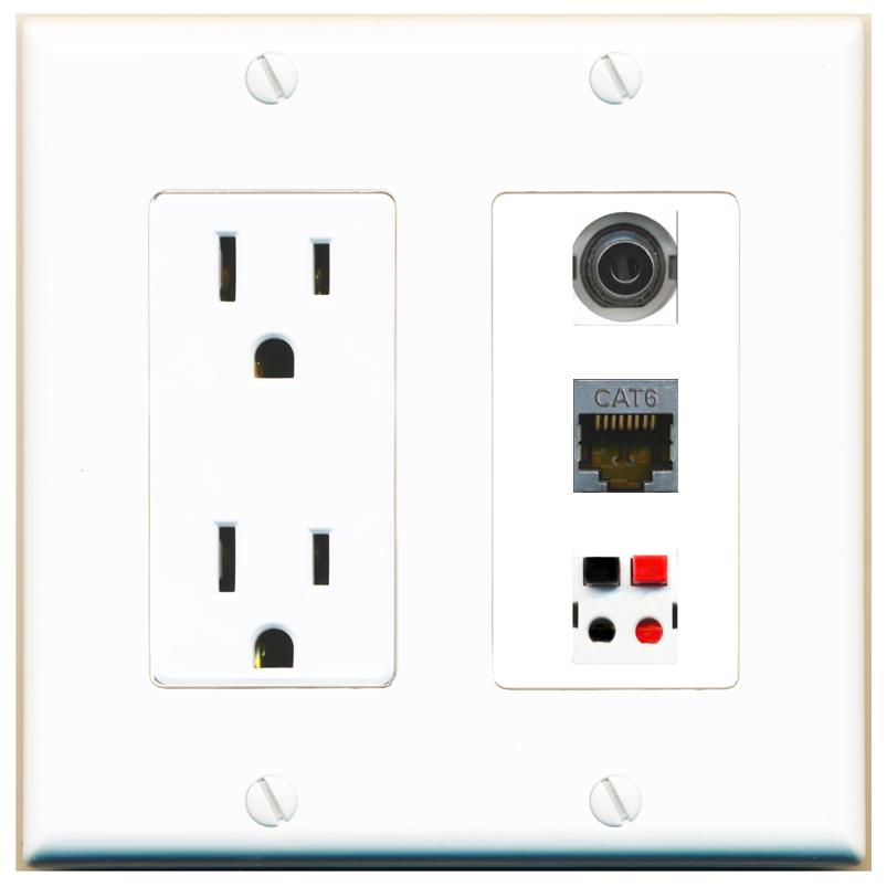 1 3.5mm 1 CAT6-SHIELDED 1 SPEAKER Wall Plate [White]