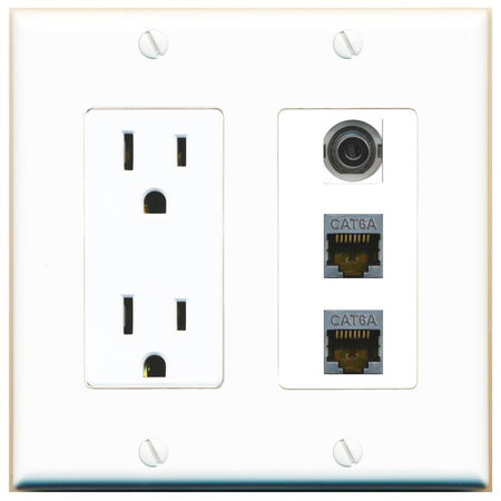 1 3.5mm 2 CAT6A Wall Plate [White]