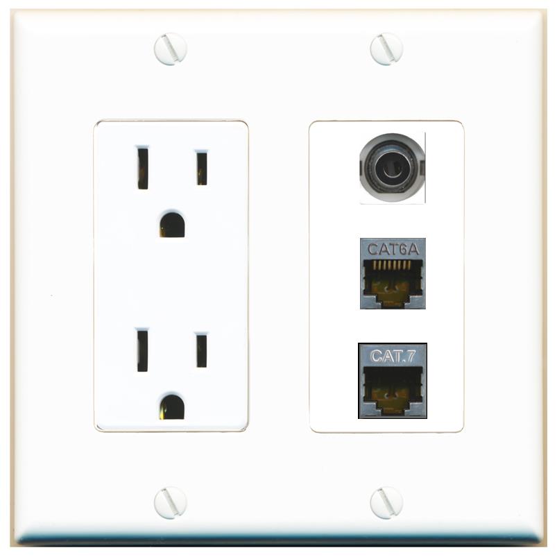 1 3.5mm 1 CAT6A 1 CAT7 Wall Plate [White]