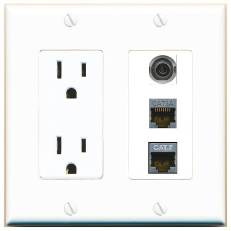 1 3.5mm 1 CAT6A 1 CAT7 Wall Plate [White]