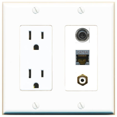 1 3.5mm 1 CAT6A 1 RCA-WHITE Wall Plate [White]