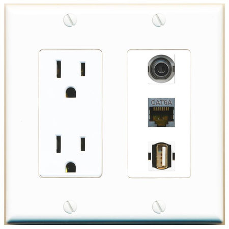 1 3.5mm 1 CAT6A 1 USB2 Wall Plate [White]