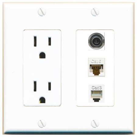 1 3.5mm 1 CAT6 1 PHONE Wall Plate [White]