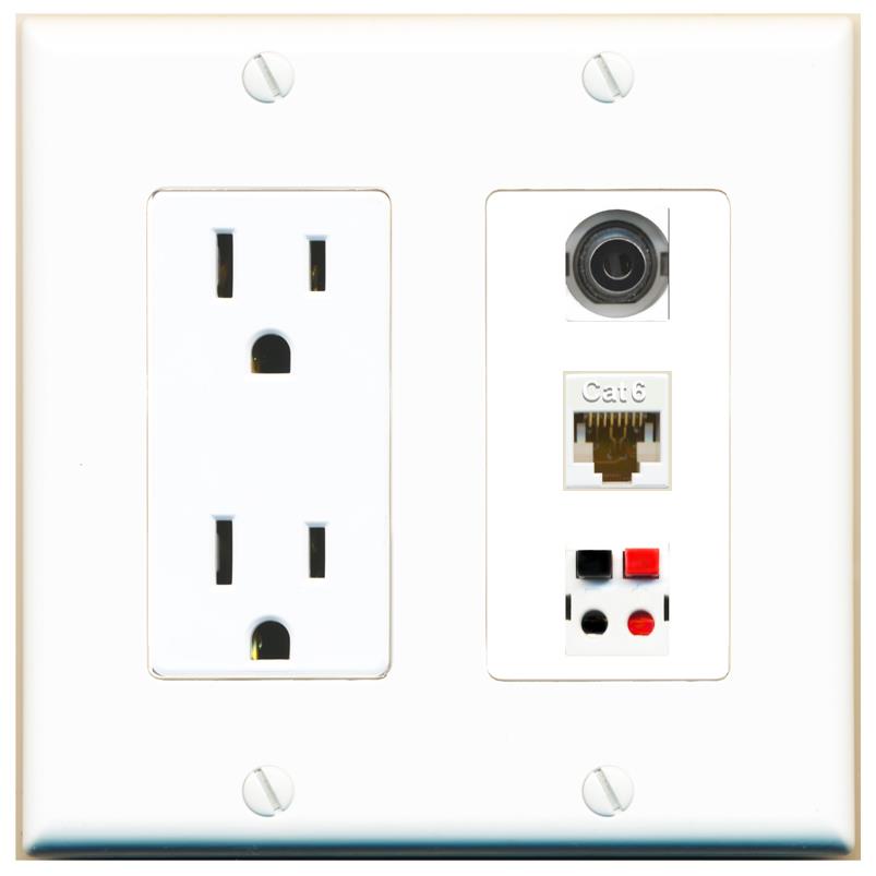 1 3.5mm 1 CAT6 1 SPEAKER Wall Plate [White]