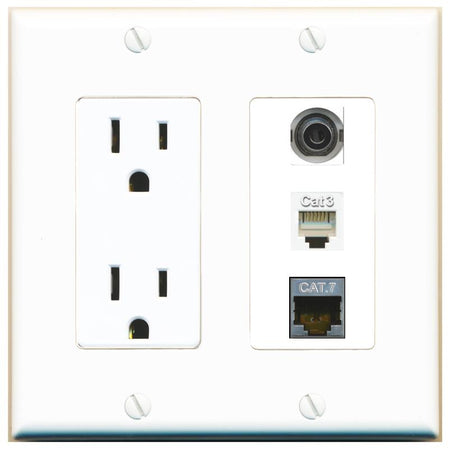 1 3.5mm 1 CAT7 1 PHONE Wall Plate [White]