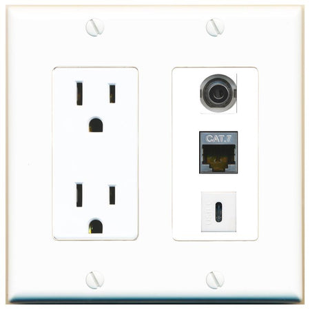 1 3.5mm 1 CAT7 1 USBC Wall Plate [White]