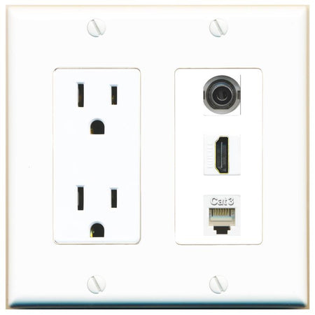 1 3.5mm 1 HDMI 1 PHONE Wall Plate [White]