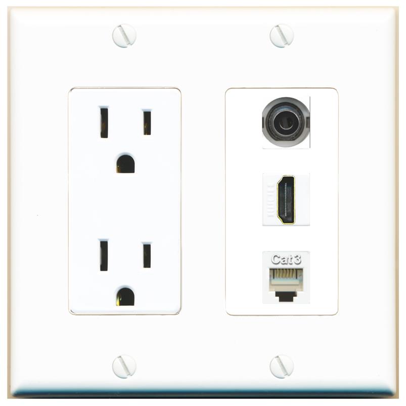1 3.5mm 1 HDMI 1 PHONE Wall Plate [White]