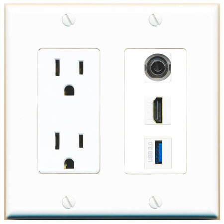 1 3.5mm 1 HDMI 1 USB-3 Wall Plate [White]