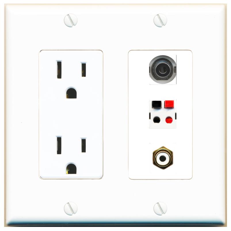 1 3.5mm 1 RCA-WHITE 1 SPEAKER Wall Plate [White]