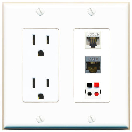 1 CAT5E 1 CAT6-SHIELDED 1 SPEAKER Wall Plate [White]