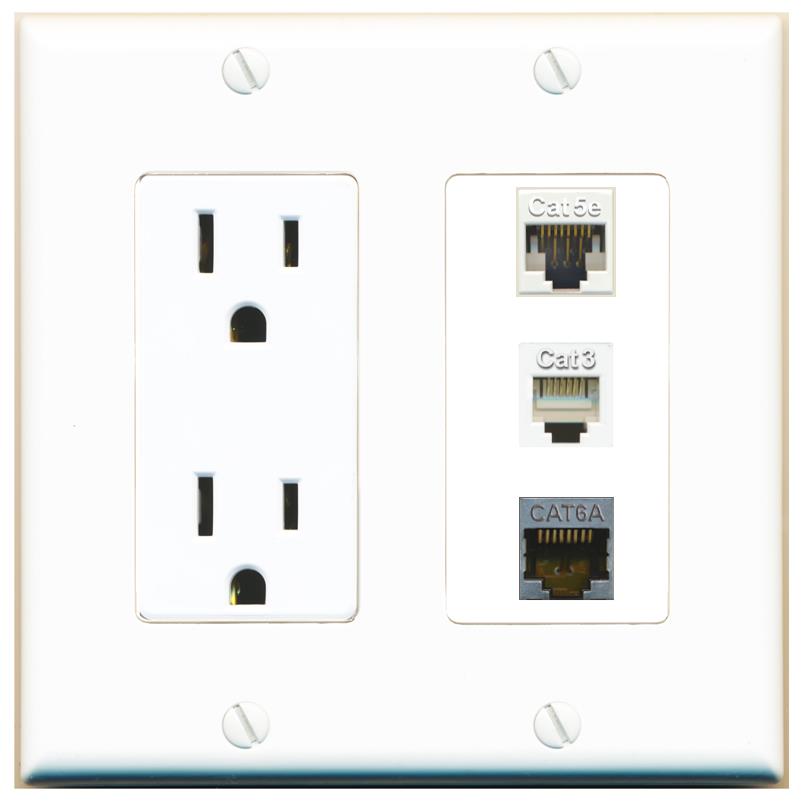 1 CAT5E 1 CAT6A 1 PHONE Wall Plate [White]