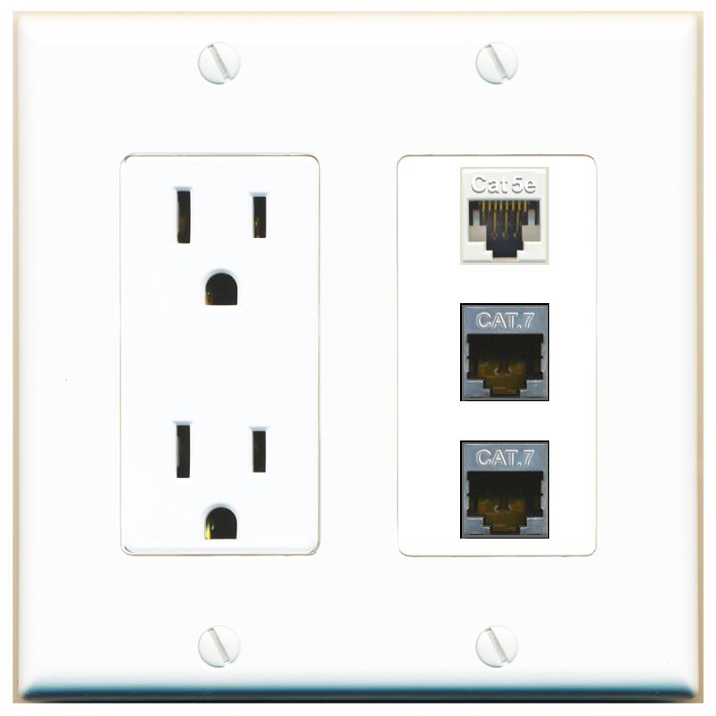 1 CAT5E 2 CAT7 Wall Plate [White]