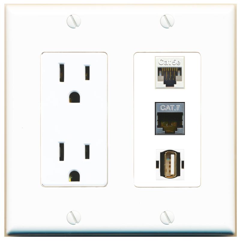1 CAT5E 1 CAT7 1 USB2 Wall Plate [White]