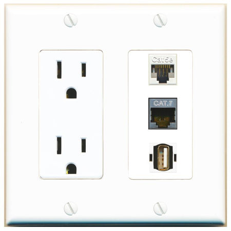 1 CAT5E 1 CAT7 1 USB2 Wall Plate [White]