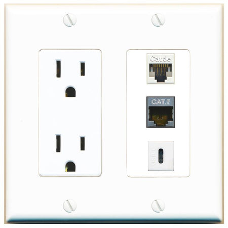 1 CAT5E 1 CAT7 1 USBC Wall Plate [White]
