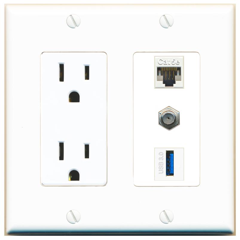 1 CAT5E 1 COAX 1 USB-3 Wall Plate [White]