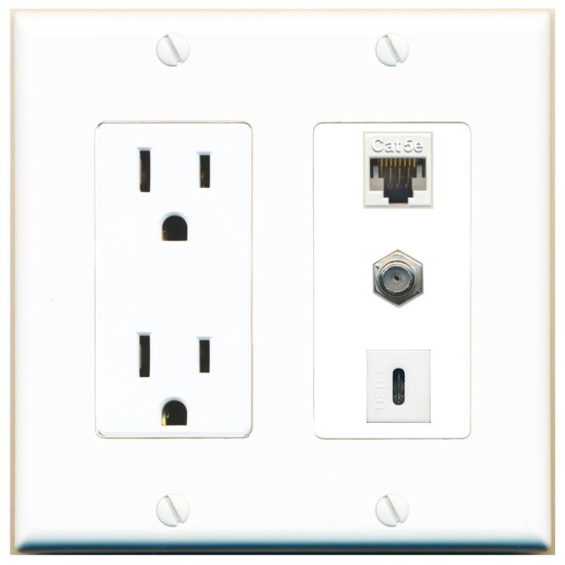 1 CAT5E 1 COAX 1 USBC Wall Plate [White]