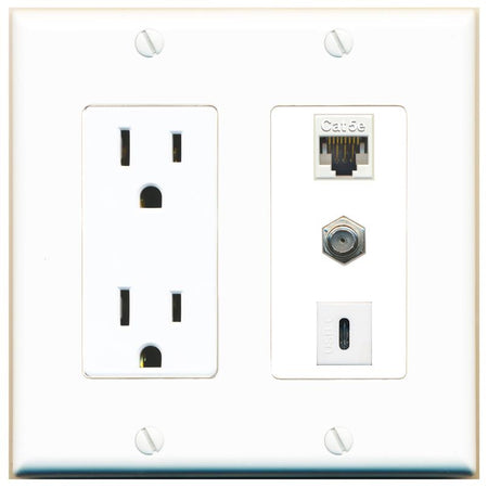1 CAT5E 1 COAX 1 USBC Wall Plate [White]