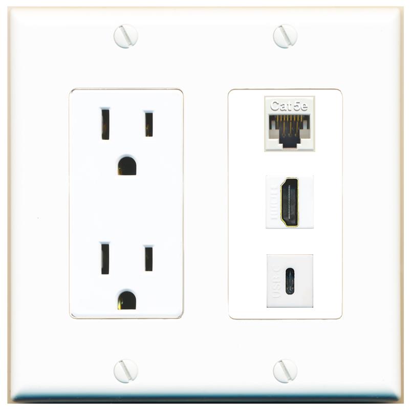 1 CAT5E 1 HDMI 1 USBC Wall Plate [White]