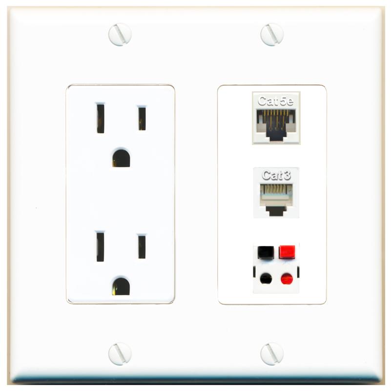 1 CAT5E 1 PHONE 1 SPEAKER Wall Plate [White]