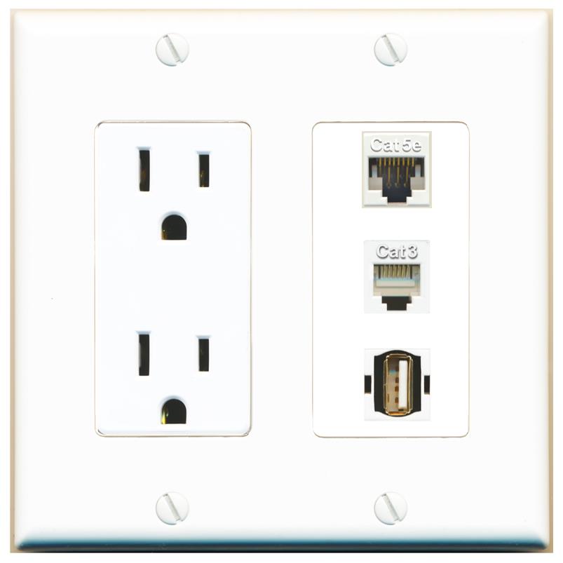 1 CAT5E 1 PHONE 1 USB2 Wall Plate [White]