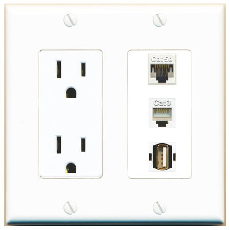 1 CAT5E 1 PHONE 1 USB2 Wall Plate [White]