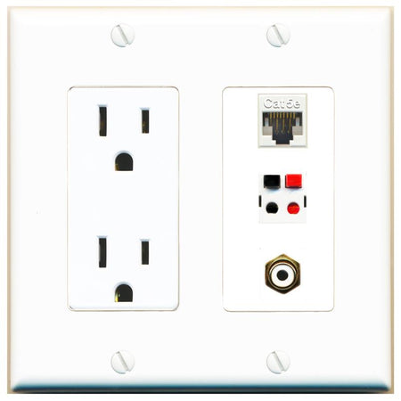 1 CAT5E 1 RCA-WHITE 1 SPEAKER Wall Plate [White]