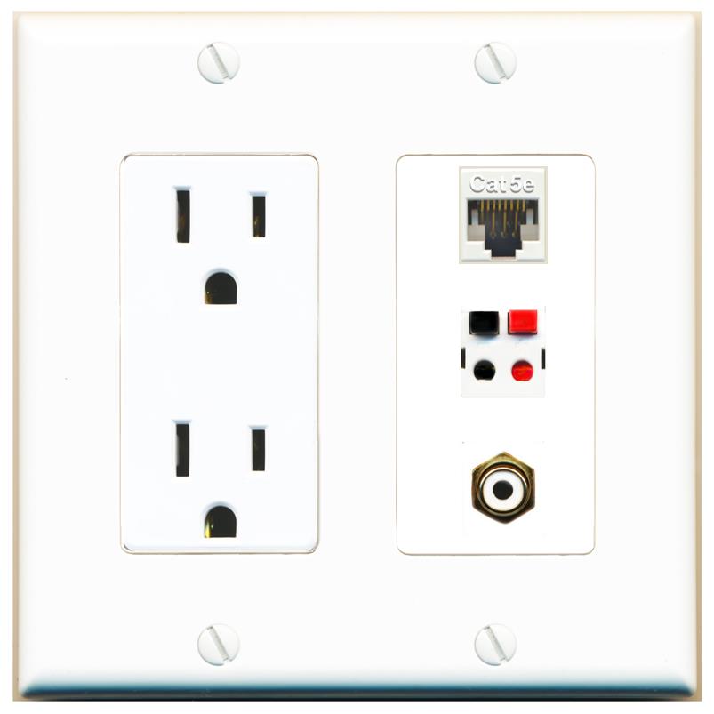 1 CAT5E 1 RCA-WHITE 1 SPEAKER Wall Plate [White]