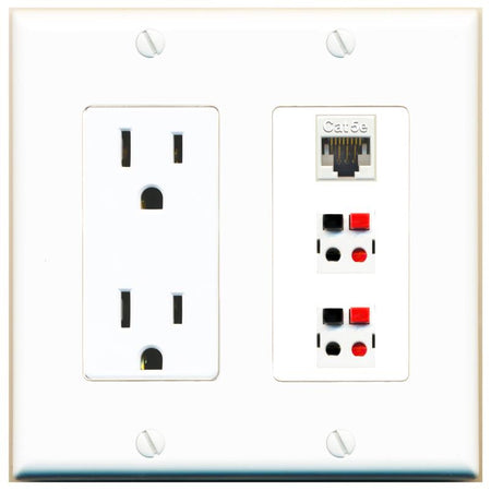 1 CAT5E 2 SPEAKER Wall Plate [White]