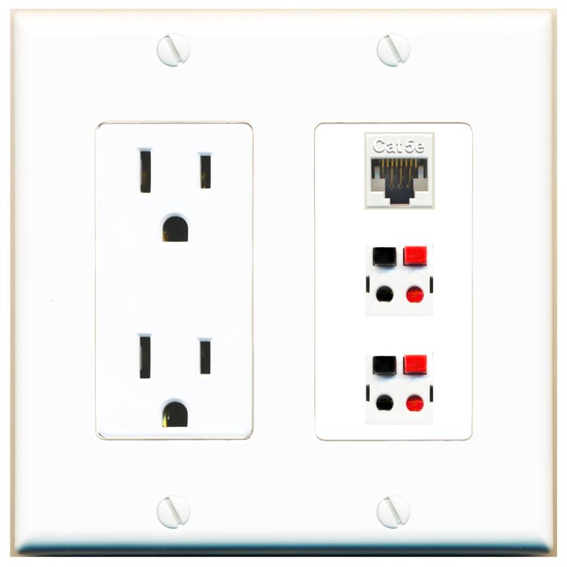 1 CAT5E 2 SPEAKER Wall Plate [White]